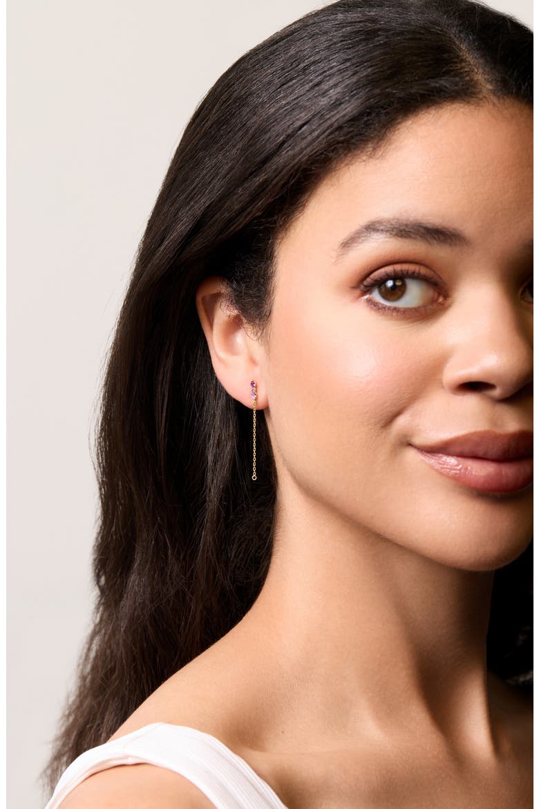 14K Yellow Gold Color Semiprecious Stone & Diamond Chain Drop Earrings, Alternate, color, 14K YELLOW GOLD AMETHYST