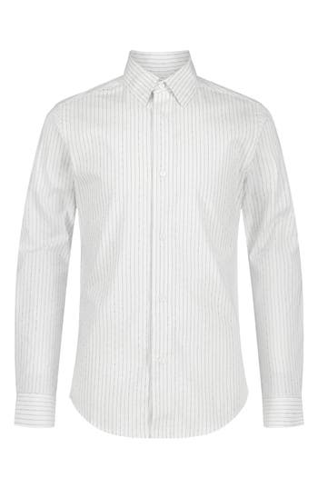 Calvin Klein Kids' Dobby Stripe Long Sleeve Button-up Shirt In White