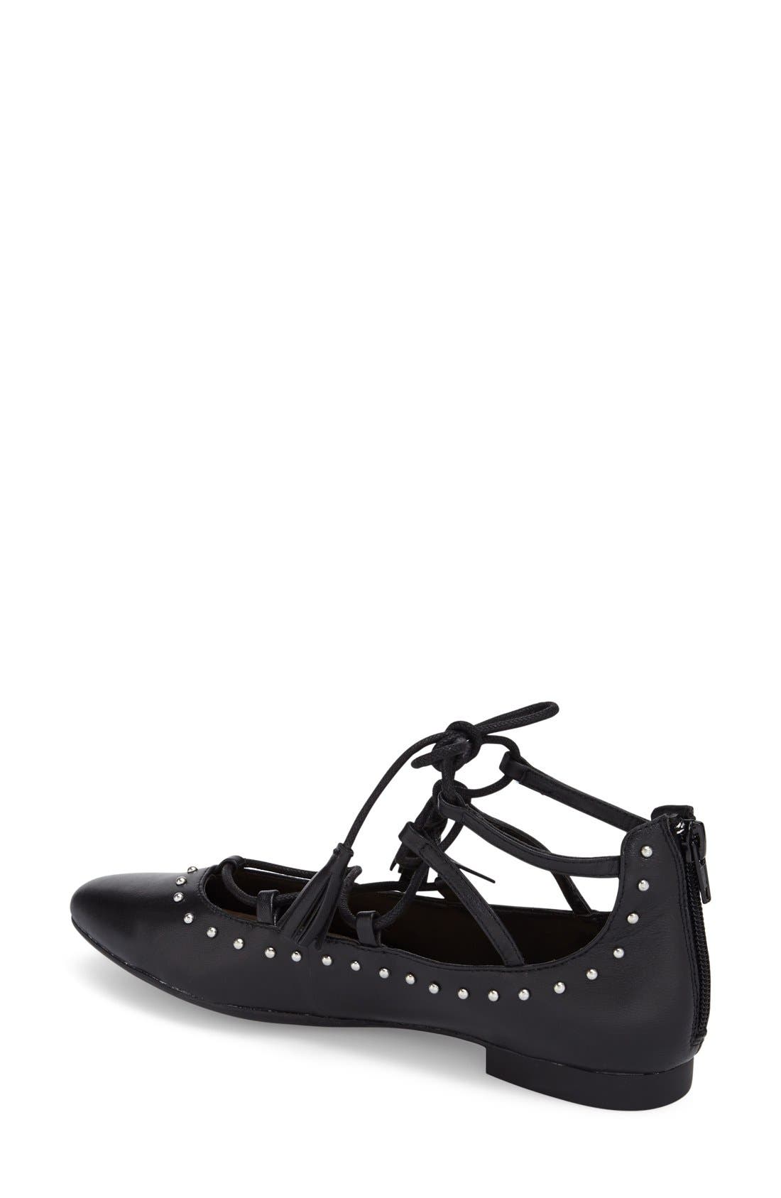 'Ollie' Studded Lace Up Flat, Alternate, color, BLACK