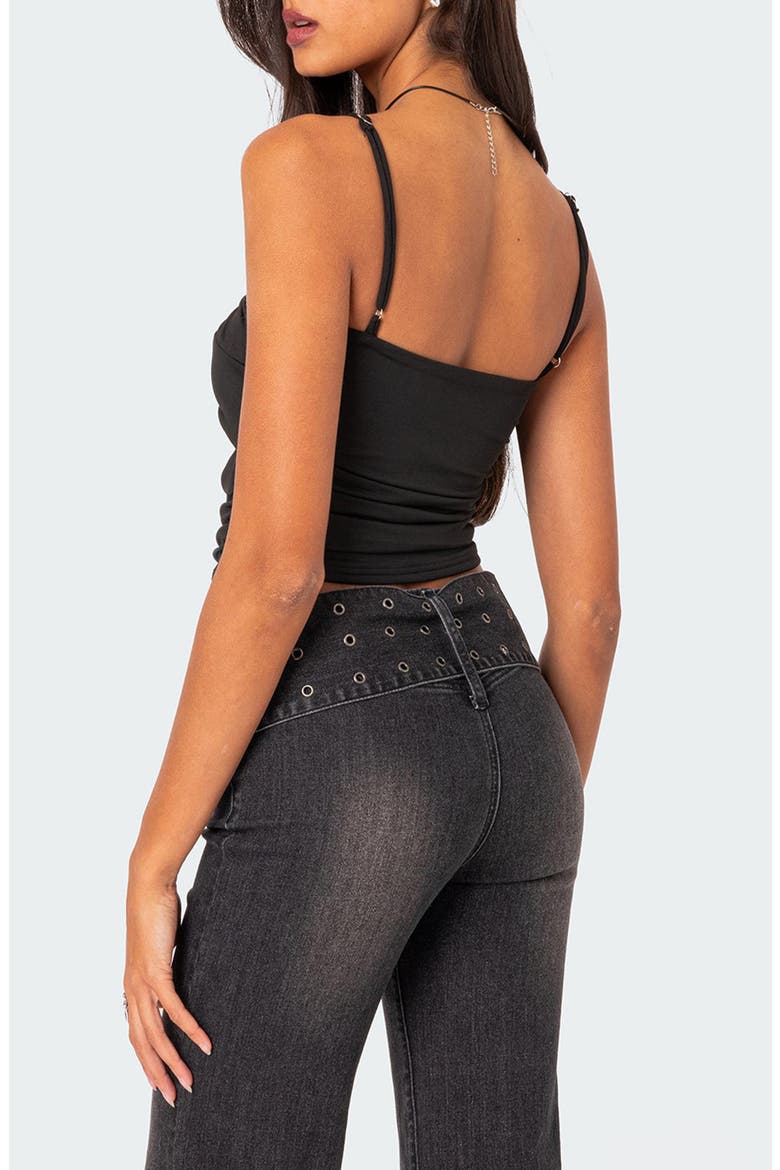 Twist Front Cutout Crop Top, Alternate, color, BLACK