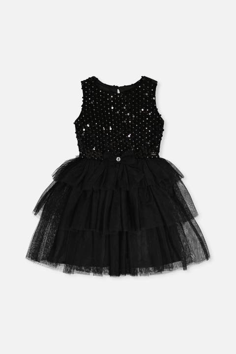 Bi-material Sparkle Velour Tiered Mesh Sleeveless Dress (toddler, Little Kid & Big Kid)