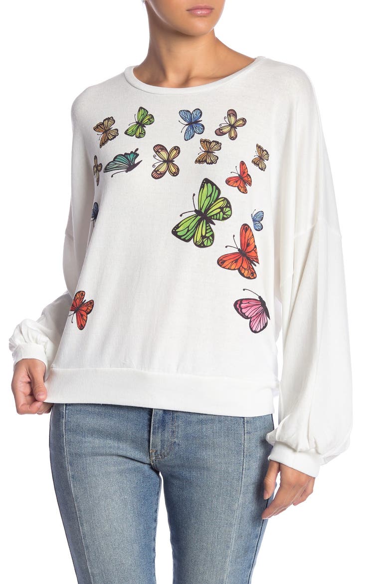 Crewneck Dolman Balloon Sleeve Sweater, Main, color, CARTOON BUTTERFLIES