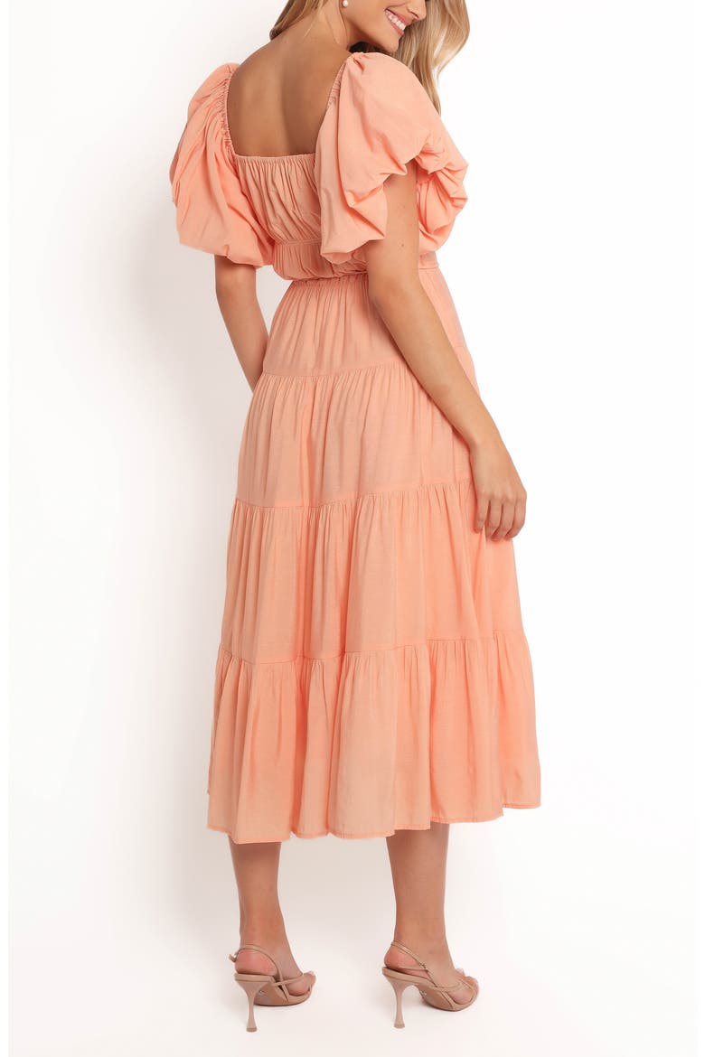 Julie Flutter Sleeve Tiered Midi Dress, Alternate, color, PEACH
