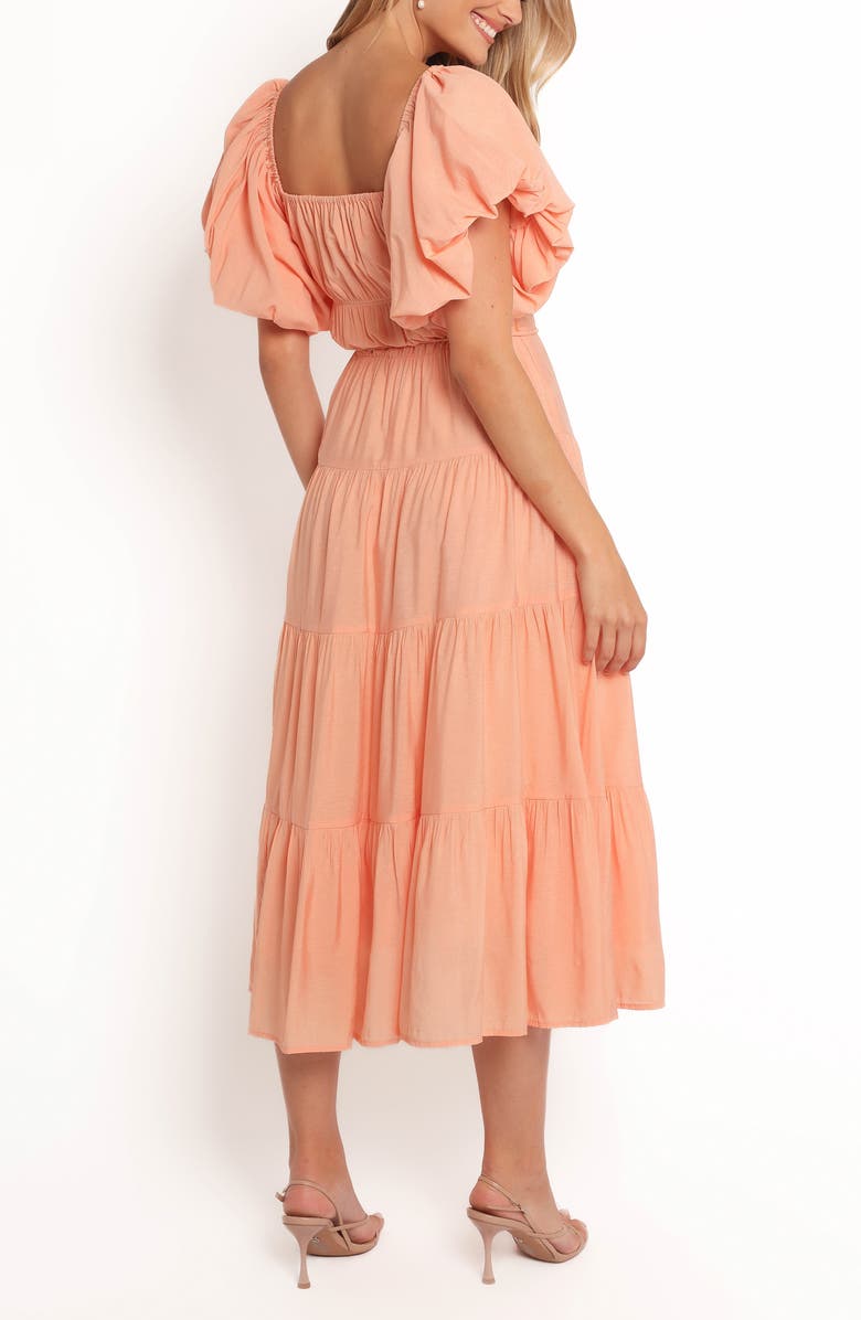 Petal & Pup Julie Flutter Sleeve Tiered Midi Dress, Main, color, Peach