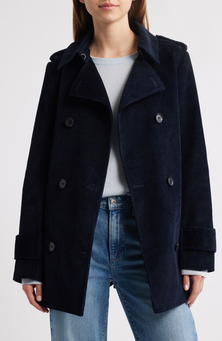 BCBGMAXAZRIA Belted Corduroy Trench Coat, Alternate, color, Indigo