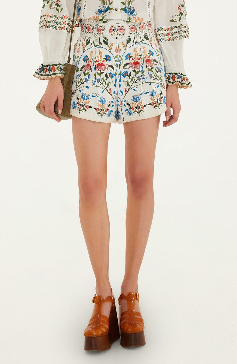 FARM Rio Fraga Print Belted Shorts, Main, color, Off-White