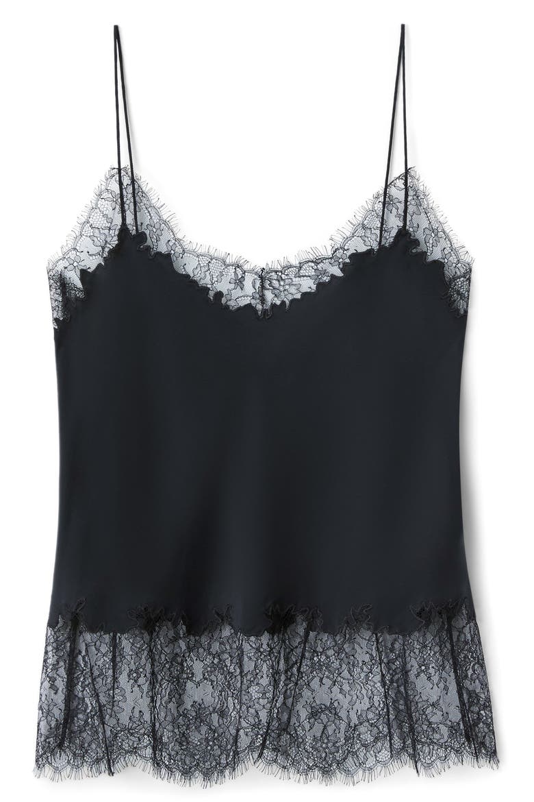 Silk Camisole with Lace Detail, Alternate, color, BLACK