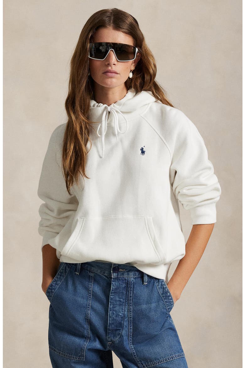 Shrunken Fleece Cotton Blend Hoodie, Alternate, color, WHITE
