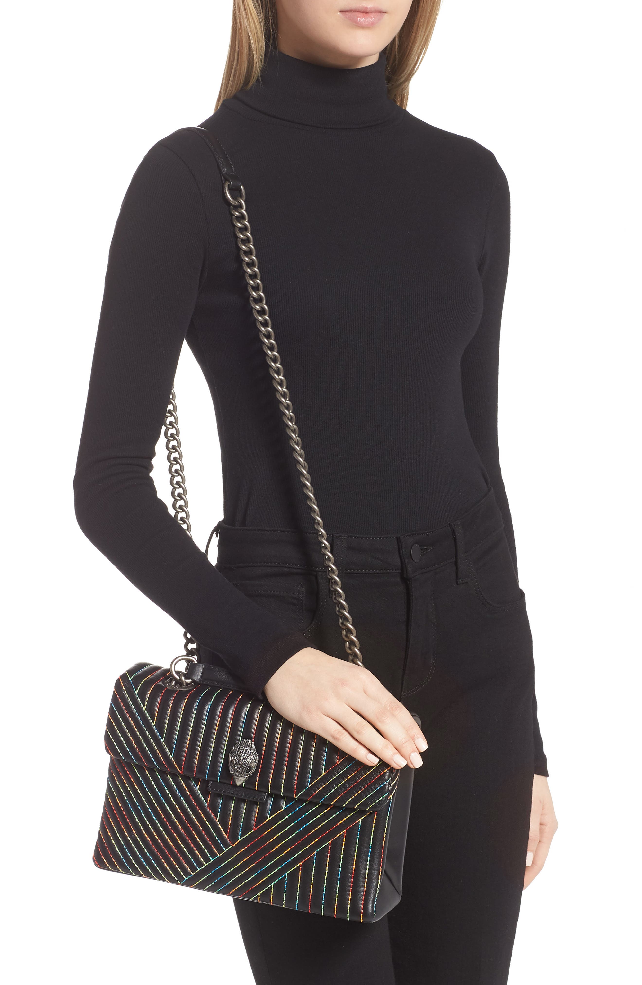 Kurt Geiger London 690 Kensington Rainbow Stitch Leather Shoulder Bag, Alternate, color, 