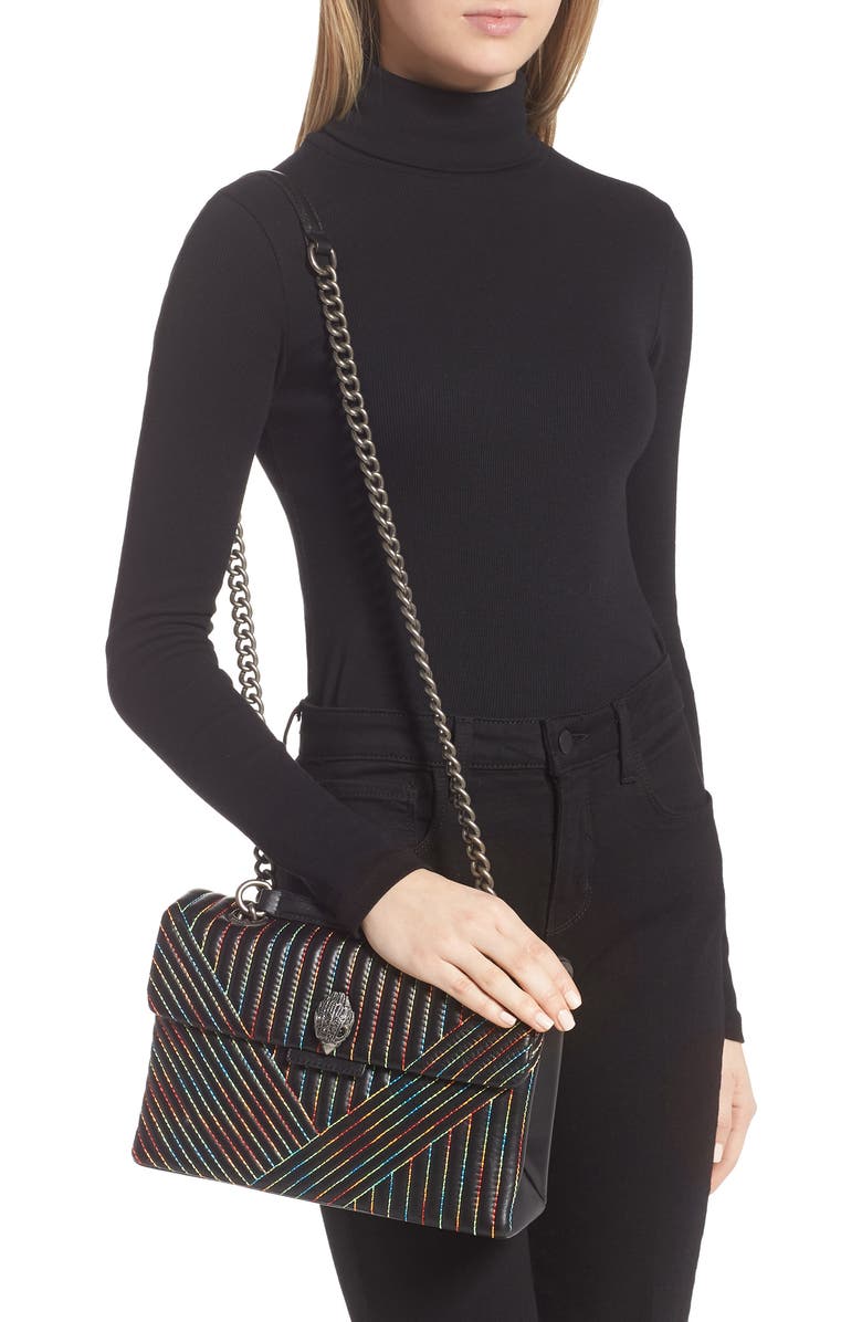 Kurt Geiger London 690 Kensington Rainbow Stitch Leather Shoulder Bag, Alternate, color,