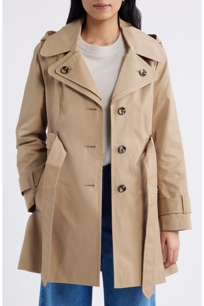 Double Breasted Hooded Trench Coat, Alternate, color, BRITISH KHAKI