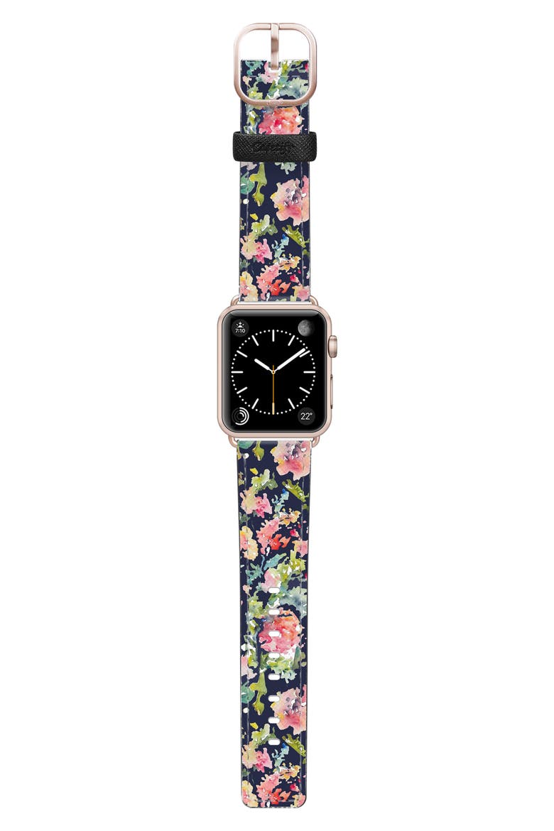 Keepsake Faux Leather Apple Watch® Watchband, Alternate, color, BLUE/ ROSE GOLD