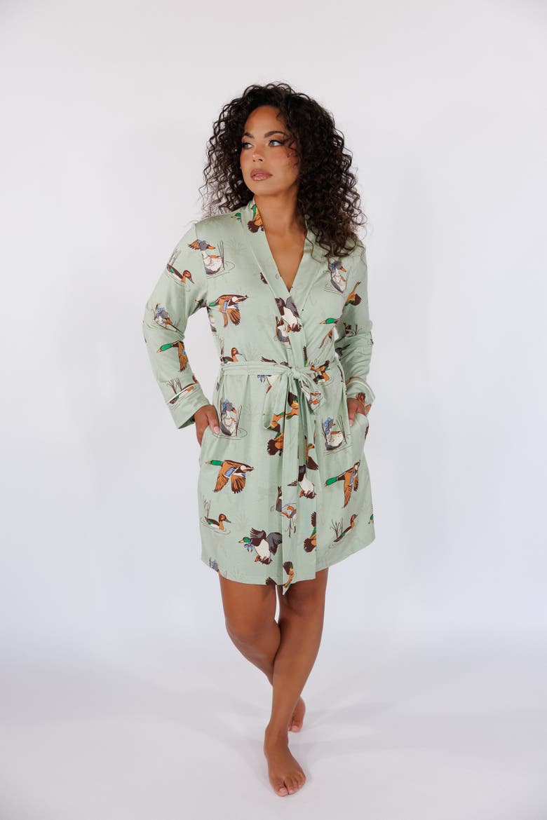 Short Robe, Alternate, color, Fancy Fowl in Sage Green