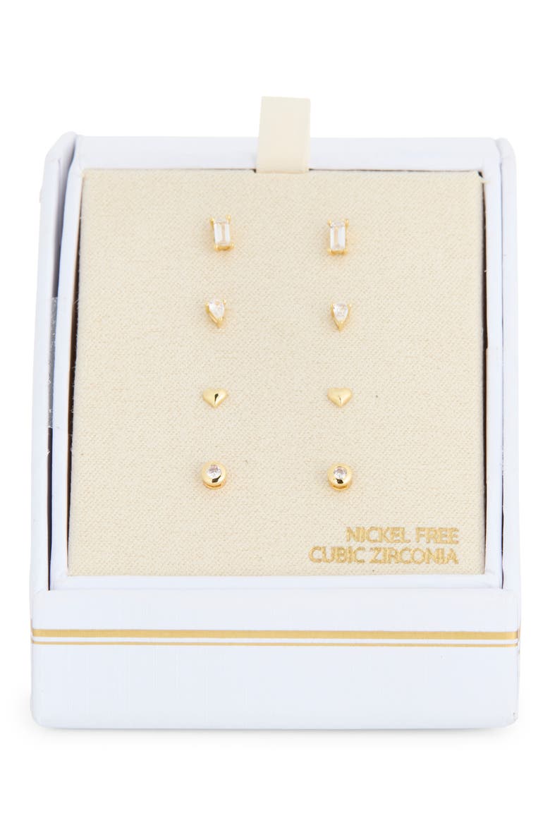 Set of 4 Cubic Zirconia Stud Earrings, Main, color, CLEAR- GOLD