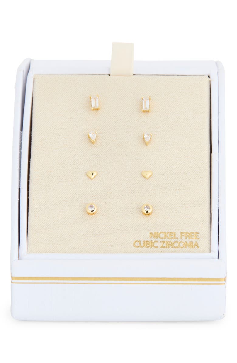 NORDSTROM RACK Set of 4 Cubic Zirconia Stud Earrings, Main, color, Clear- Gold
