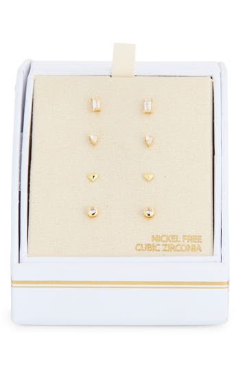 Nordstrom Rack Set Of 4 Cubic Zirconia Stud Earrings In Gold