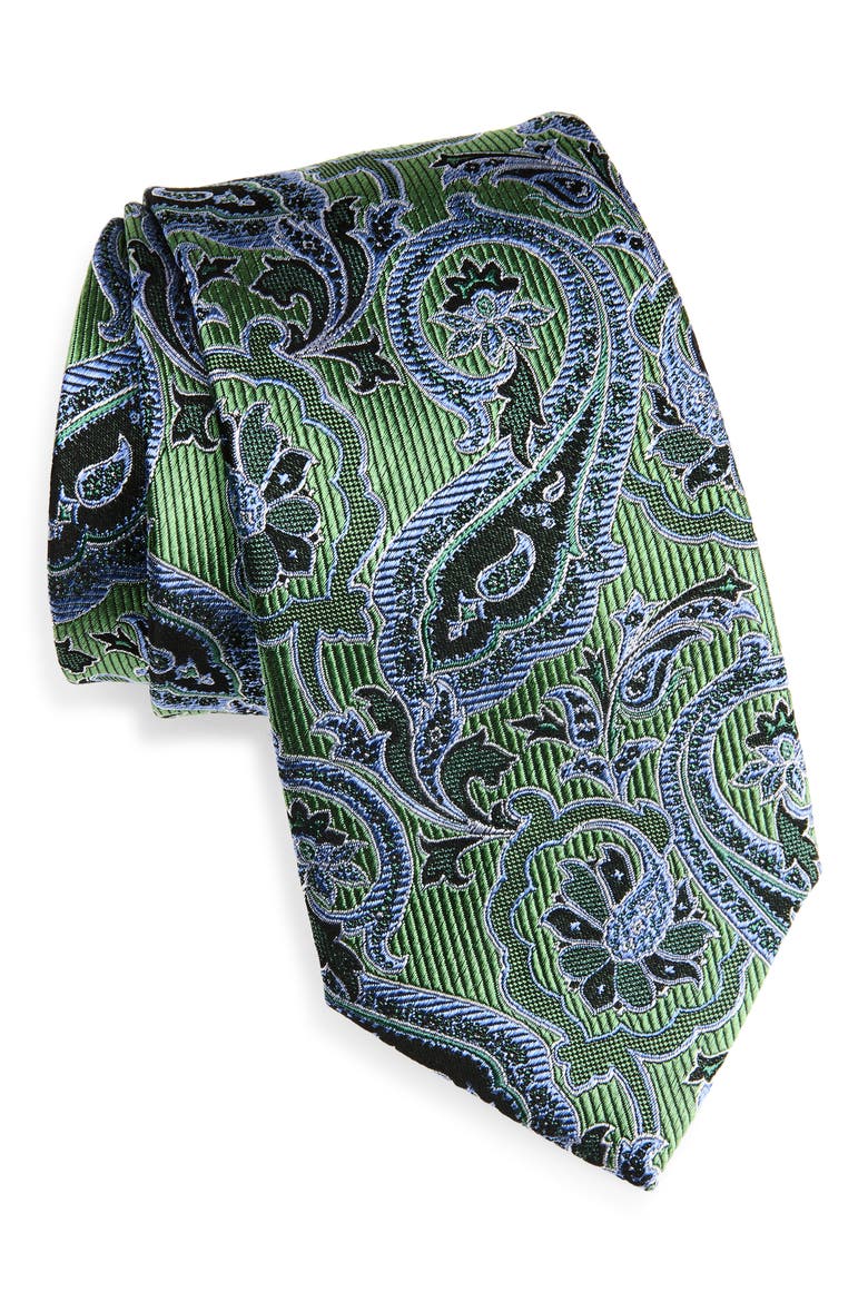 Floral Paisley Silk Tie, Main, color, GREEN
