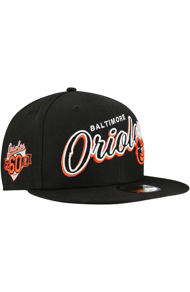 New Era Men's New Era Black Baltimore Orioles Script Sided 59FIFTY Fitted Hat, Main, color, 