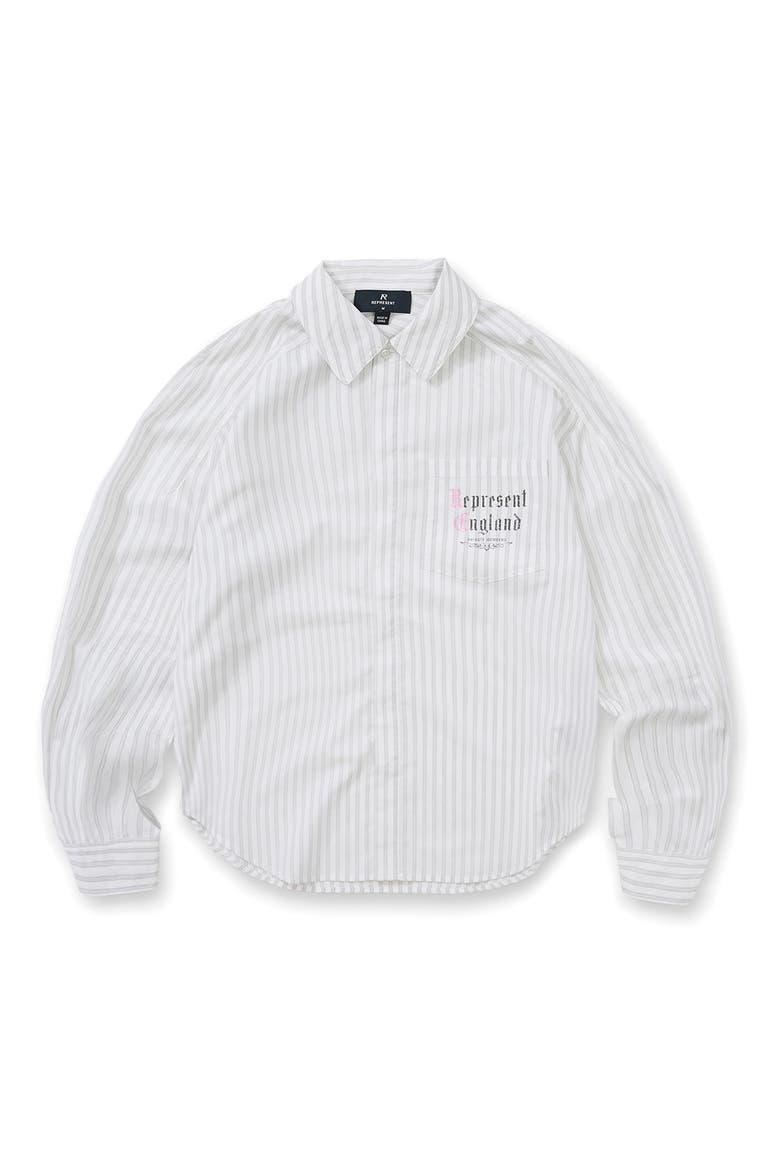 Pinstripe Graphic Cotton Button-Up Shirt, Alternate, color, FLAT WHITE
