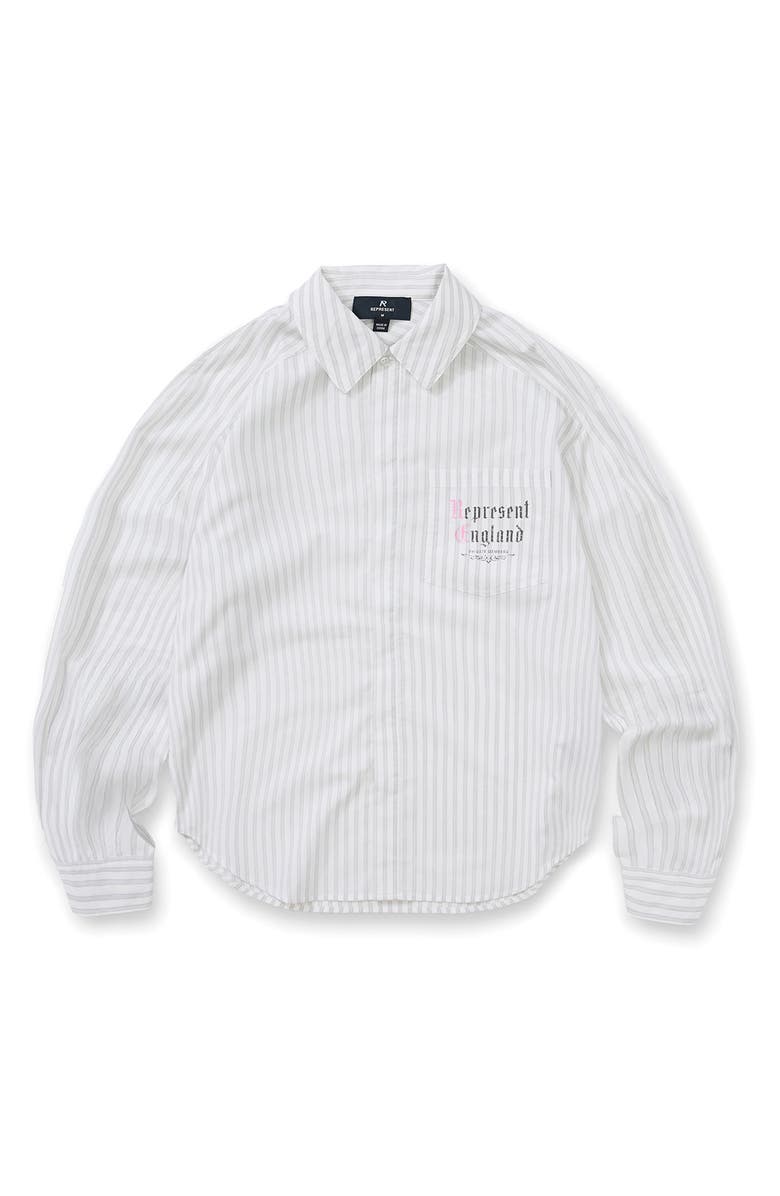 Represent Pinstripe Graphic Cotton Button-Up Shirt, Alternate, color, Flat White