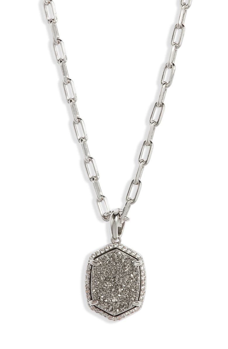 Kendra Scott Daphne Pavé Frame Pendant Necklace, Main, color, Rhodium Platinum Drusy