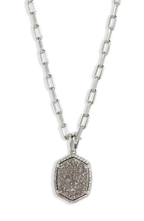 Kendra Scott Daphne Pavé Frame Pendant Necklace in Rhodium Platinum Drusy 