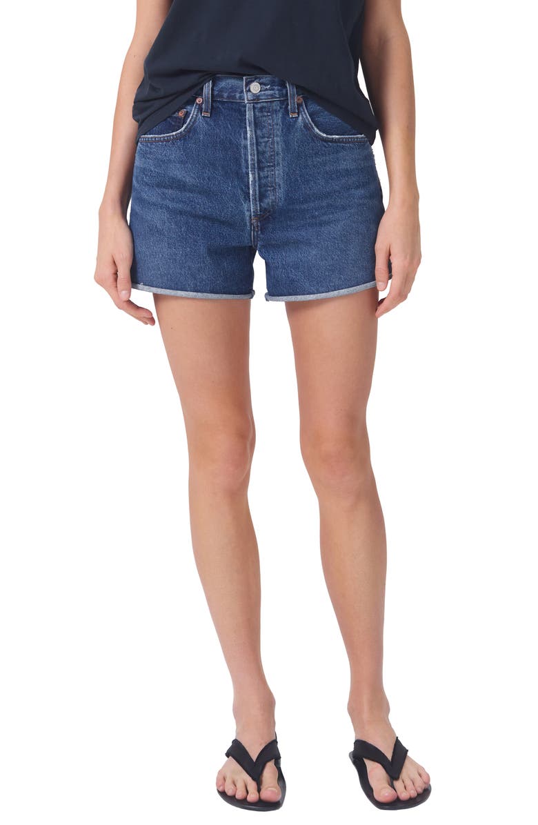 AGOLDE Dee High Waist Roll Cuff Denim Shorts, Main, color, 