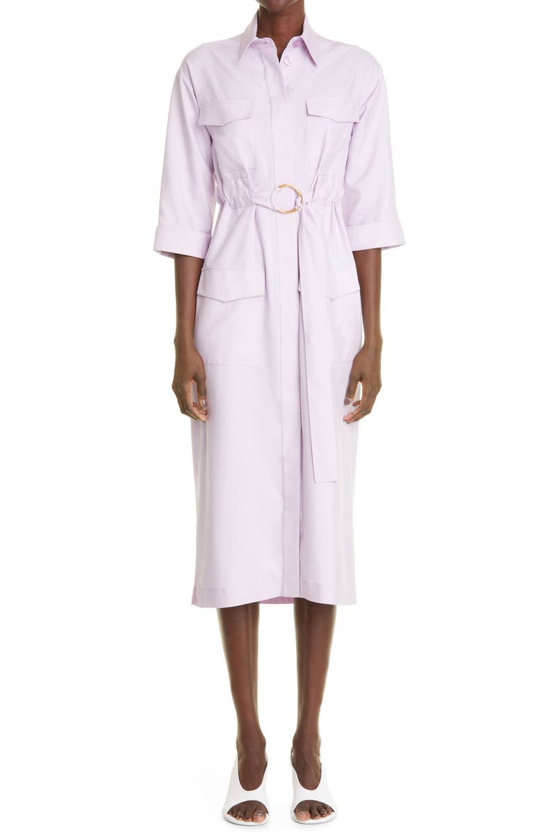 St. John Collection Belted Dupioni Silk Shirtdress, Main, color, 