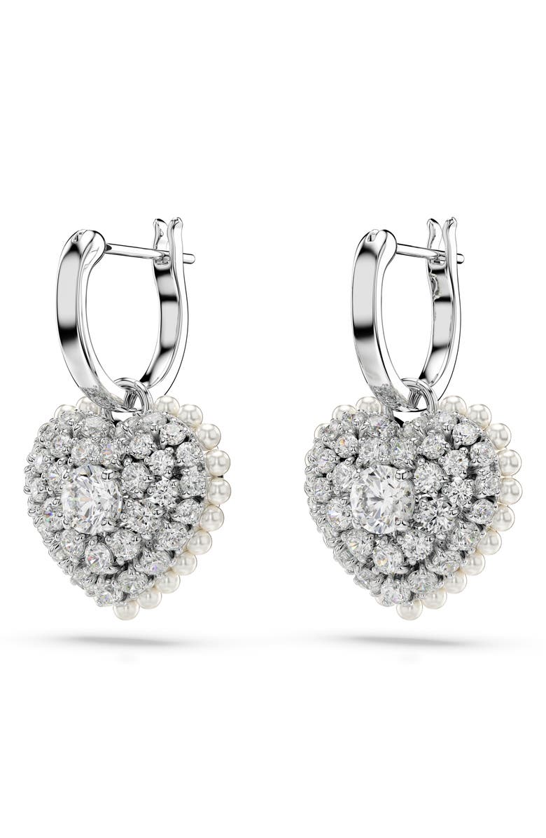 Swarovski Idyllia Crystal, Faux Pearl & Cubic Zirconia Heart Pendant Huggie Hoop Earrings, Alternate, color, White/ Silver