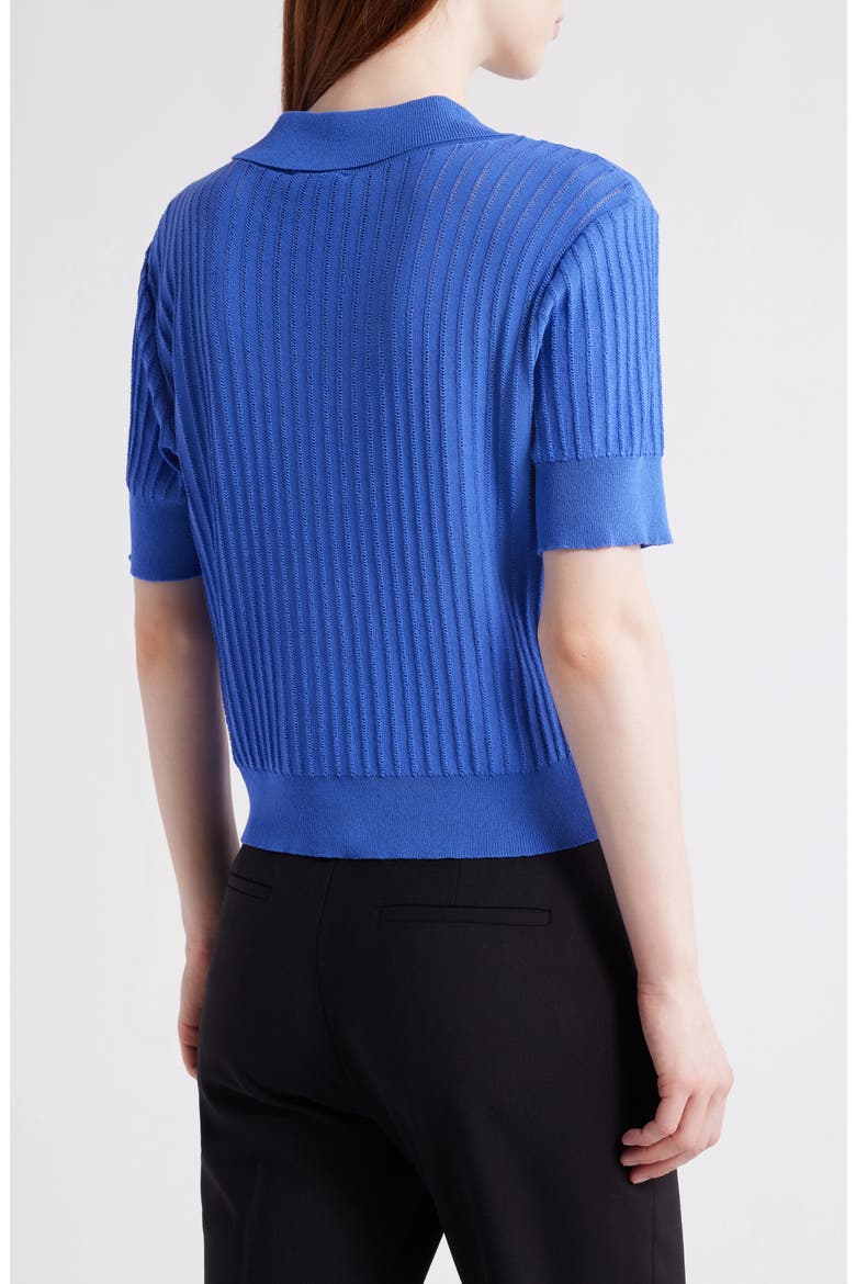 Pointelle Stitch Short Sleeve Cardigan, Alternate, color, PACIFIC BLUE