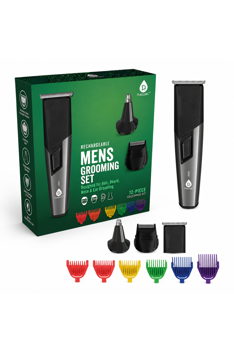 Men's Grooming Set - Complete Hair, Beard, Nose, and Ear Grooming Kit, Alternate, color, Black