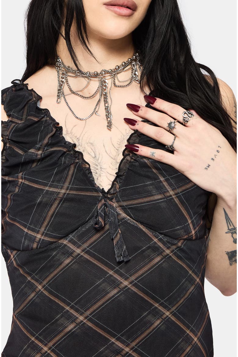 Sorrowelle Checked Mesh Midi Dress, Alternate, color, Black