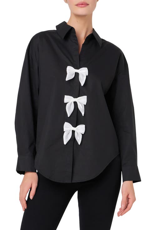 Bow Poplin Button-Up Shirt