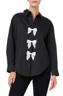 Bow Poplin Button-Up Shirt