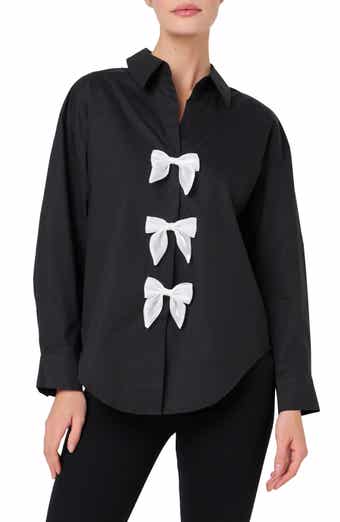 Bow Poplin Button-Up Shirt
