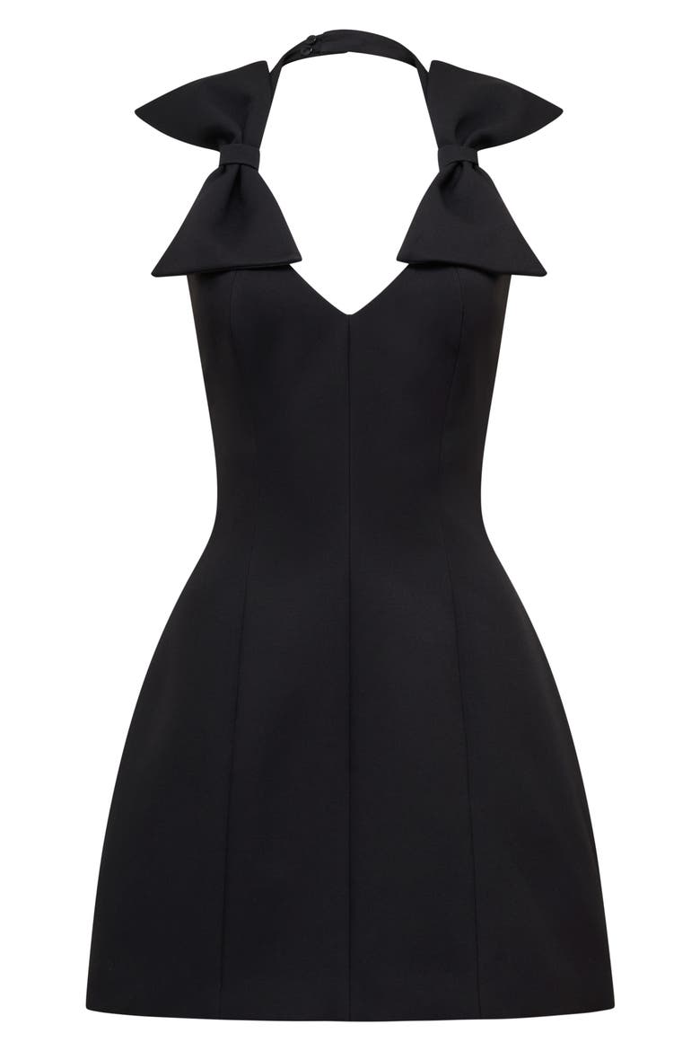Amaya Bow Halter Minidress, Alternate, color, BLACK