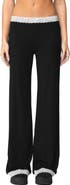 EDIKTED Domino Contrast Lace Trim Wide Leg Pants