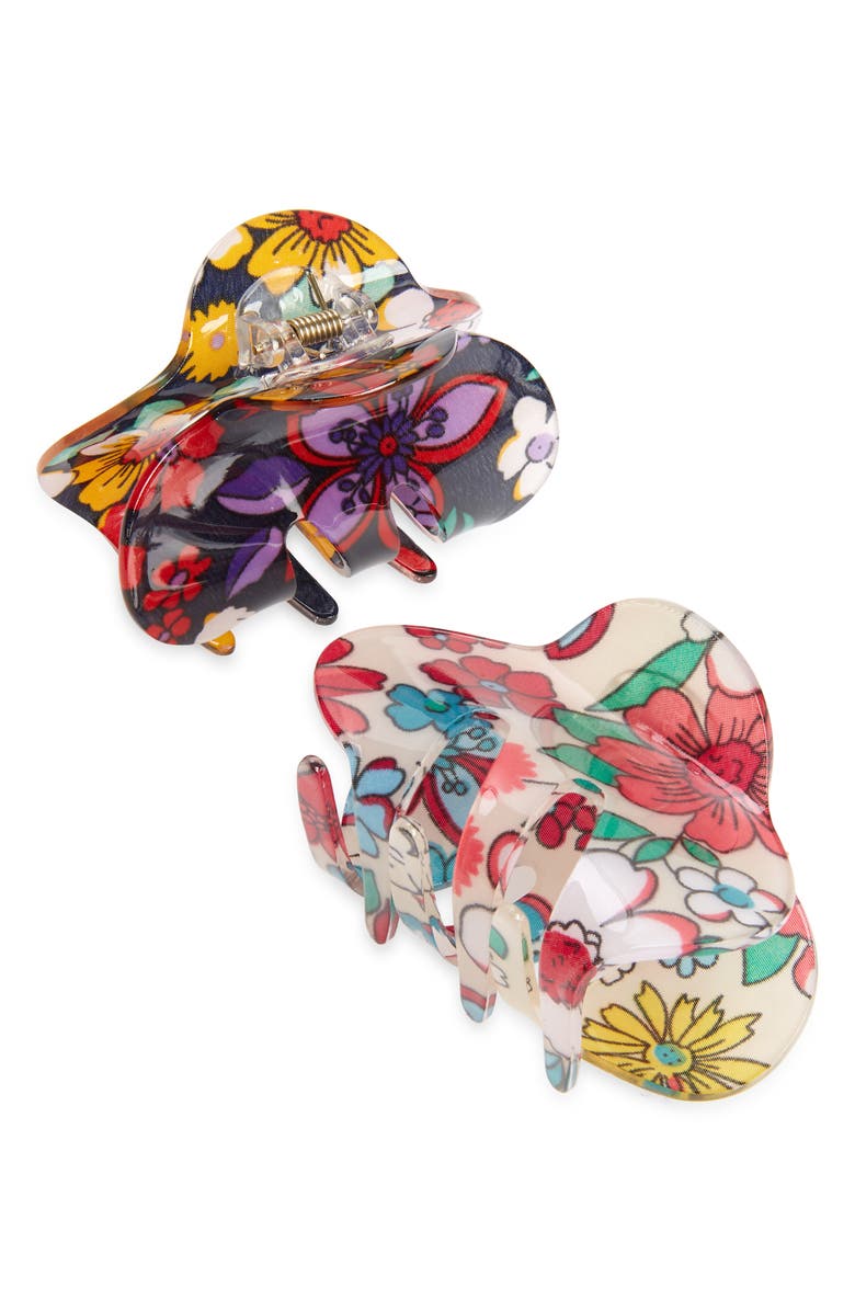 Tasha Assorted 2-Pack Floral Jaw Clips, Main, color, Black Ivory