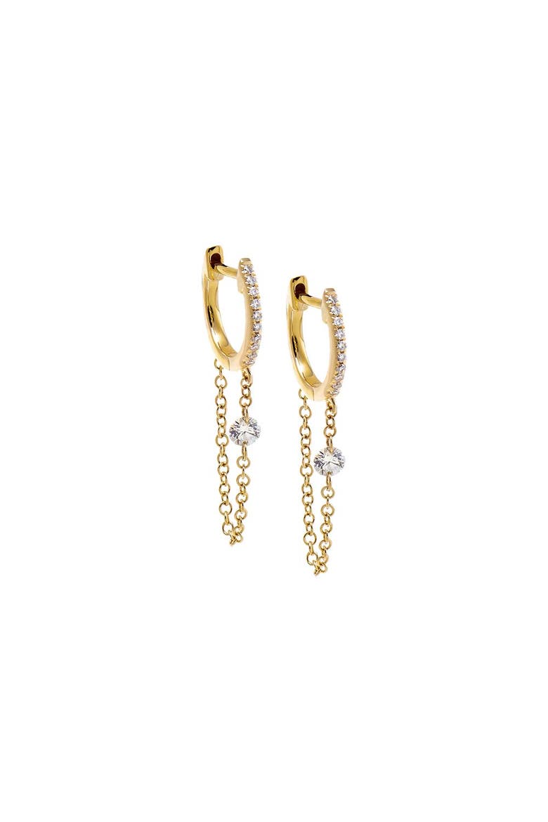 Floating Diamond Chain Pave Huggie Earring 14K, Main, color, 14K Gold