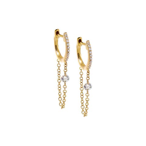 Floating Diamond Chain Pave Huggie Earring 14K