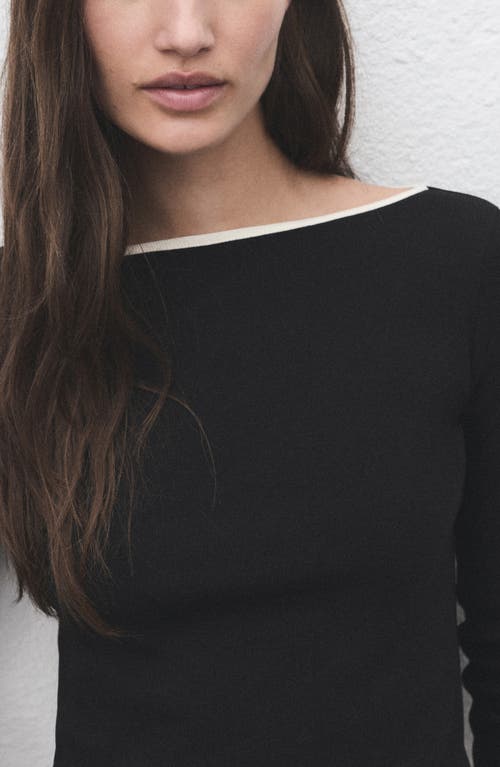 Mango Porta Stripe Cotton Long Sleeve T-shirt In Black