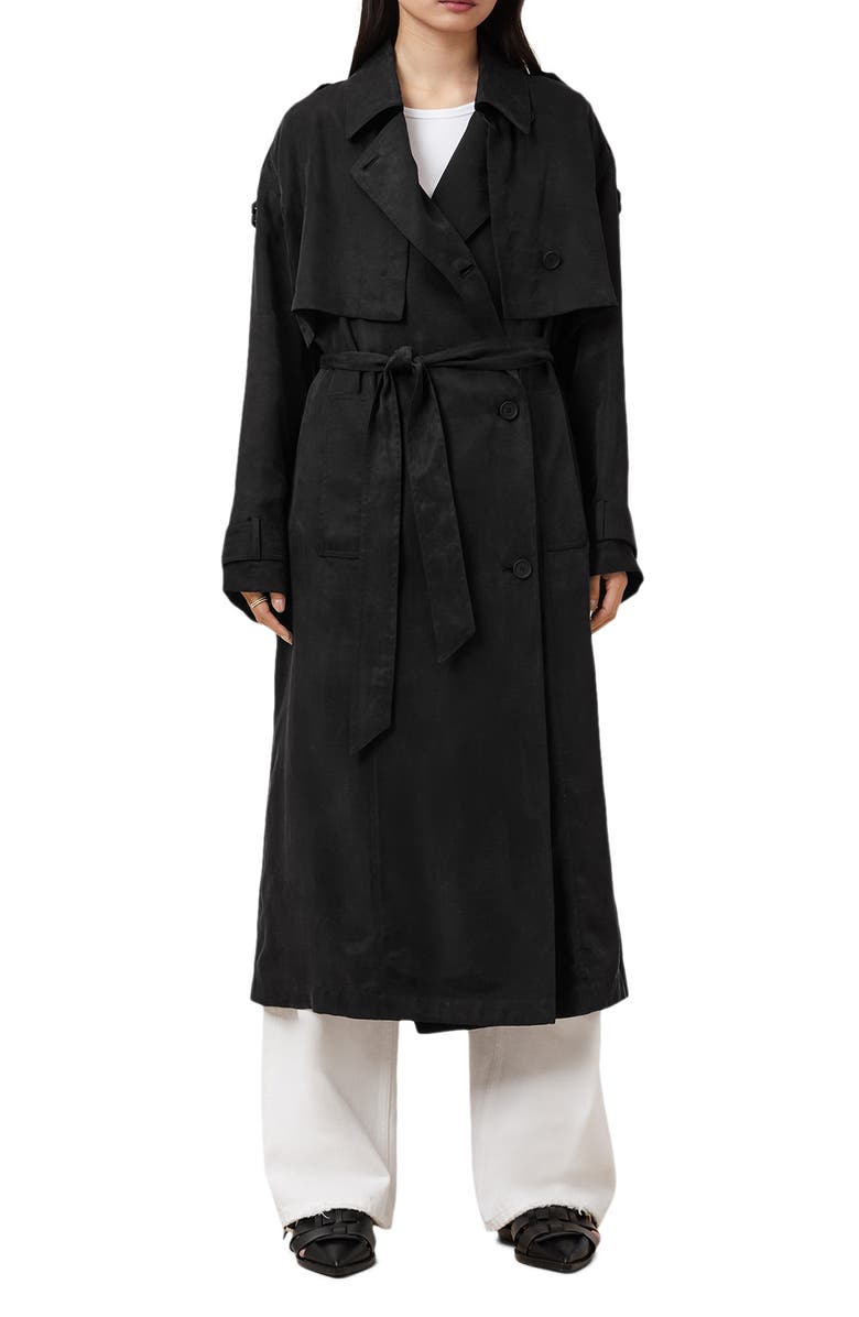 AllSaints Linnie Trench Coat, Main, color, Black