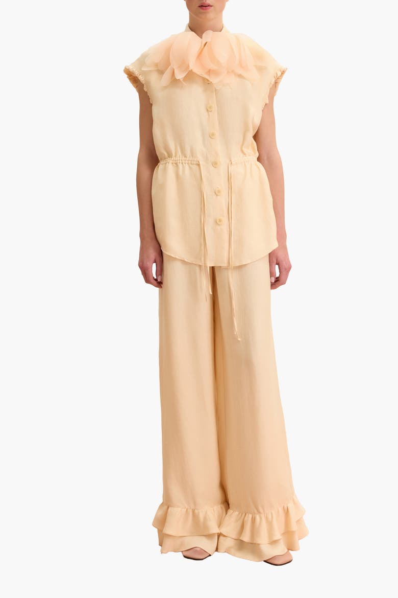 Drawstring-Waist Floral-Applique Blouse, Alternate, color, Light Apricot