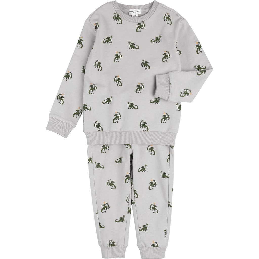 MILES THE LABEL Dragon Print French Terry Sweatshirt & Joggers Set in Light Grey