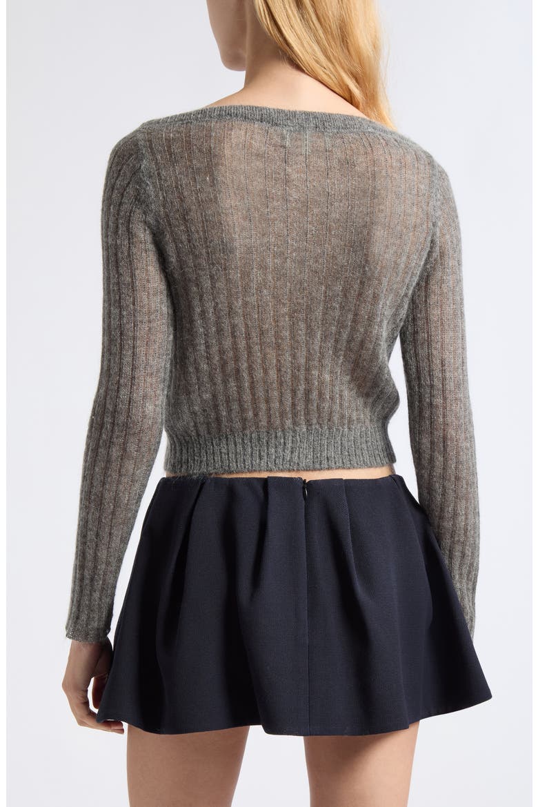 Floral Embroidered Wool & Mohair Blend Sweater, Alternate, color, GREY