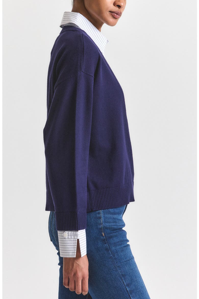 Rida Cotton Blend Mixed Media Sweater, Alternate, color, NAVY/ WHITE