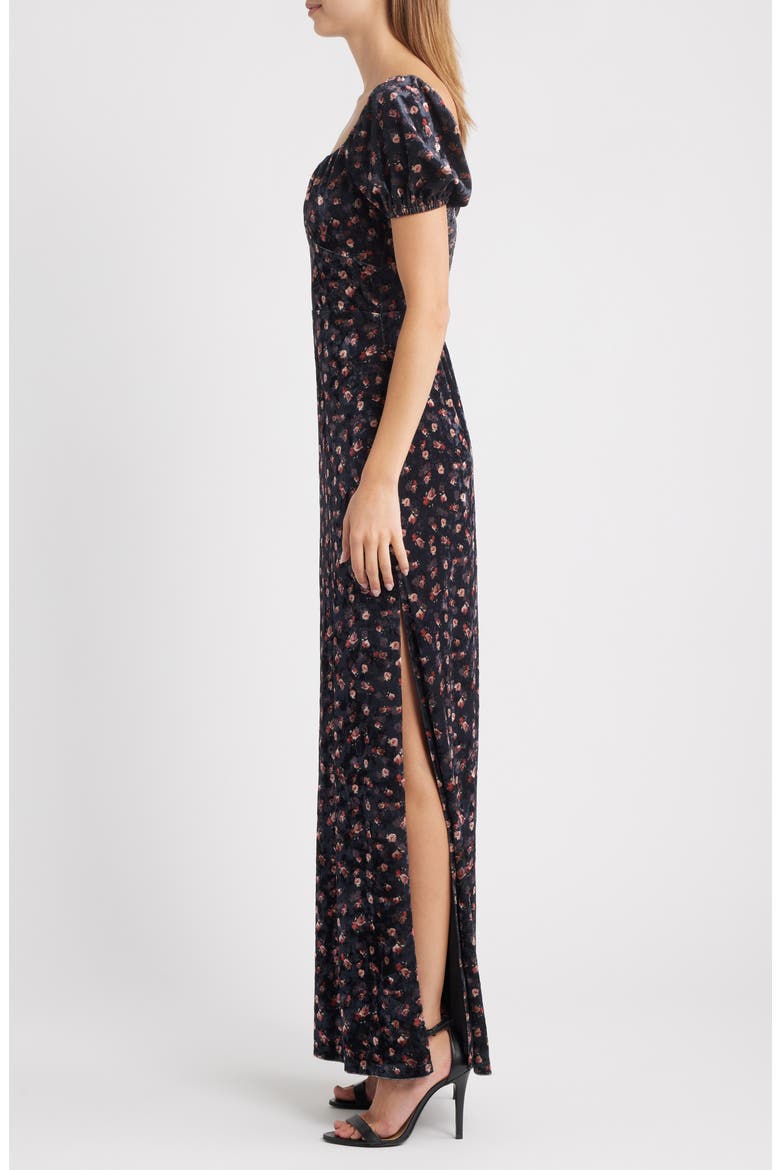 Jillian Floral Cap Sleeve Gown, Alternate, color, BLACK FLORAL