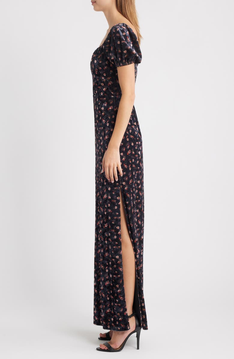 Lulus Jillian Floral Cap Sleeve Gown, Alternate, color, Black Floral