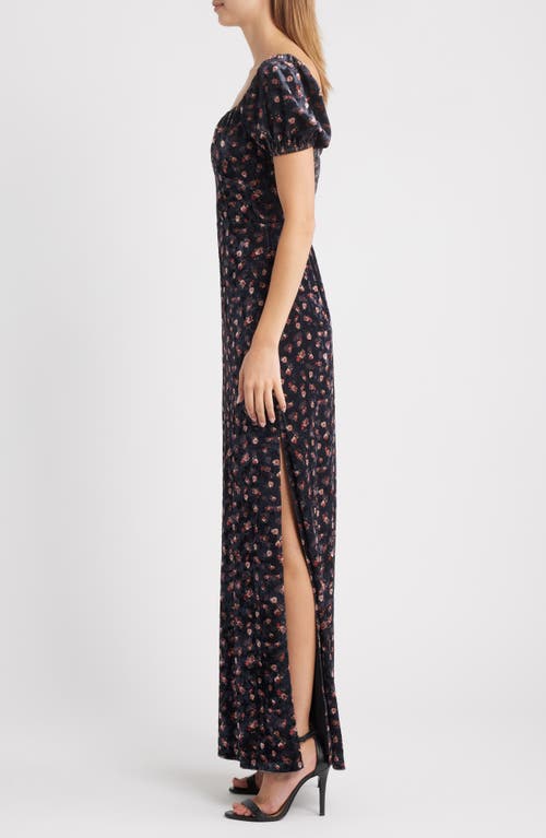 Lulus Jillian Floral Cap Sleeve Gown In Black