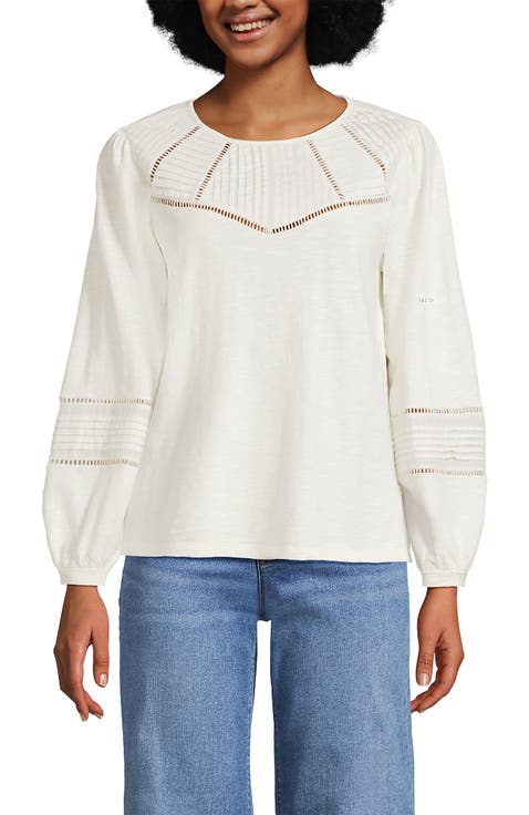 Long Sleeve Slub Pintuck Top